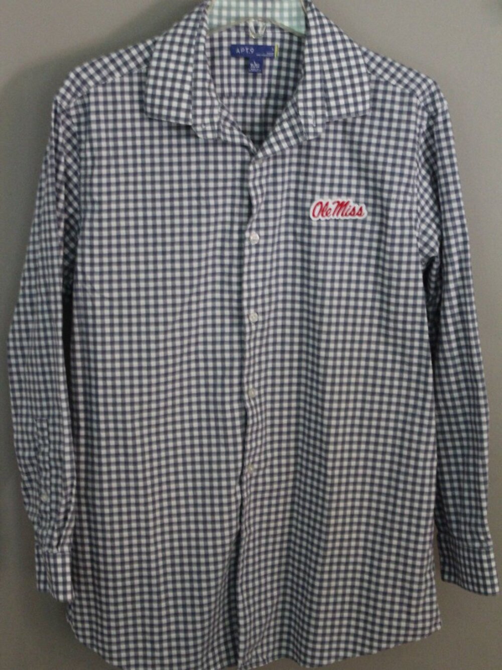 Men's Ole Miss Gingham Button-Down Shirt – Slim Fit, Large (16-16.5" Neck)